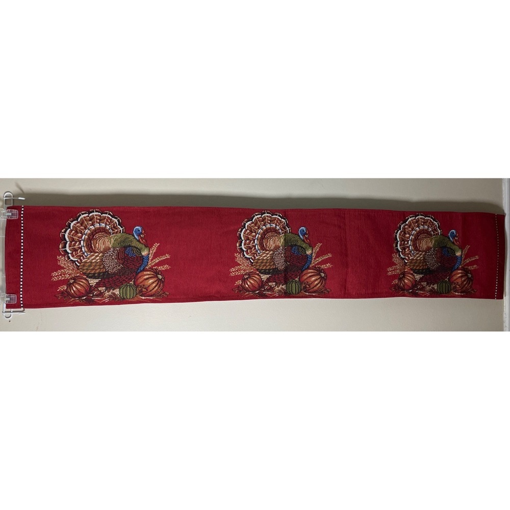 Thanksgiving Tapestry Turkey & Pumpkin Table Runner 70" X 13" Table Decor